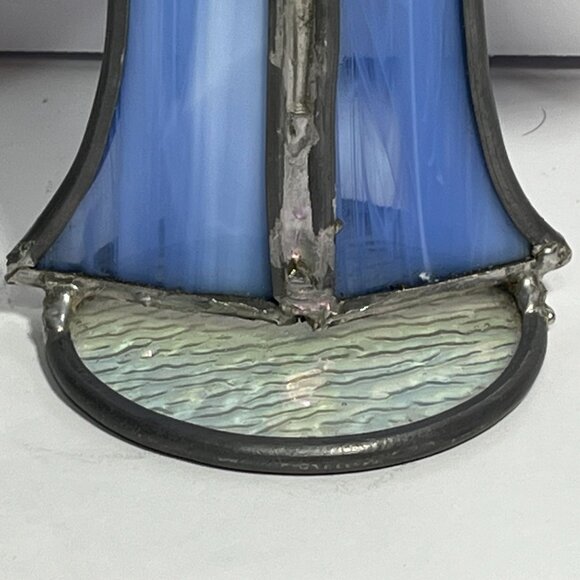 Stained Glass Angel Figurine In Blue & White With Metal Accents - Picture 7 of 7